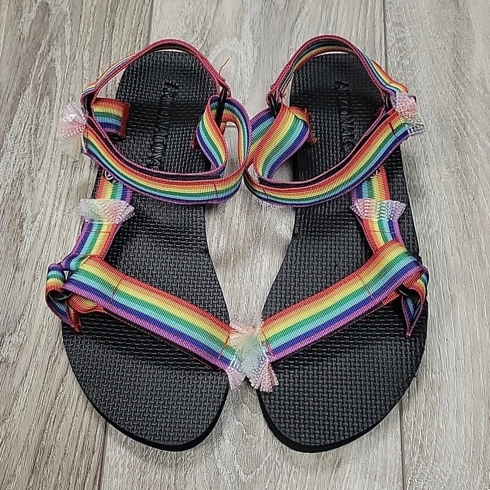 Arizona Love Size 42 (US 11) Rainbow and Black Trekky Fun Sandals NWOT - Picture 2 of 7